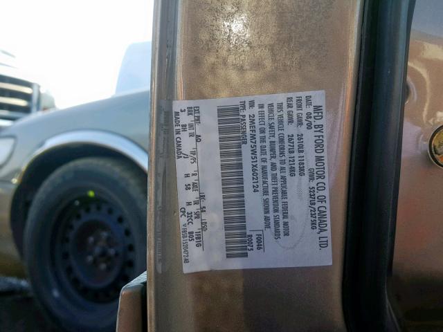 2MEFM75W51X602124 - 2001 MERCURY GRAND MARQ GOLD photo 10