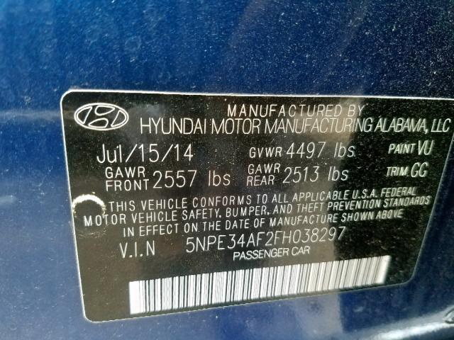 5NPE34AF2FH038297 - 2015 HYUNDAI SONATA SPO BLUE photo 10