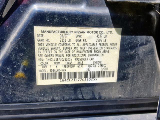 1N4CL21E77C230255 - 2007 NISSAN ALTIMA HYB BLUE photo 10