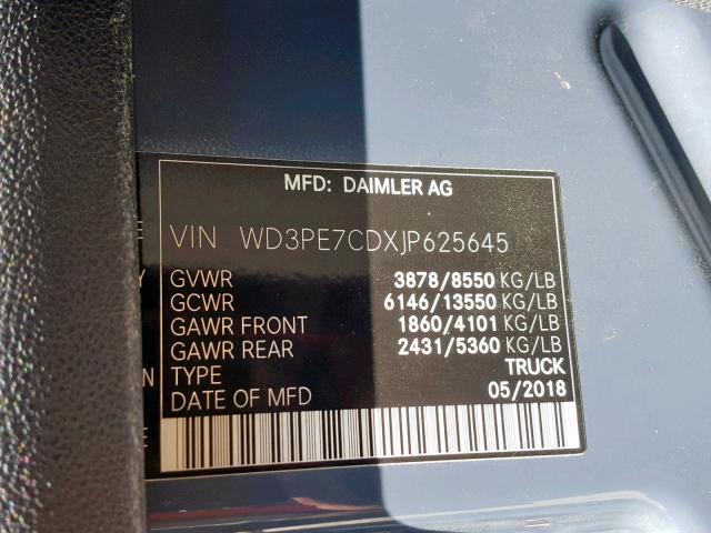 WD3PE7CDXJP625645 - 2018 MERCEDES-BENZ SPRINTER 2 BLUE photo 10