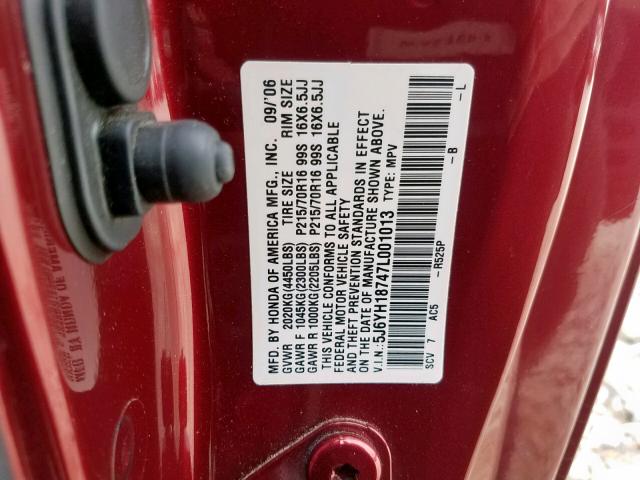 5J6YH18747L001013 - 2007 HONDA ELEMENT EX MAROON photo 10