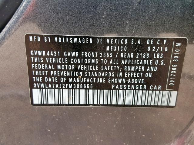 3VWLA7AJ2FM308655 - 2015 VOLKSWAGEN JETTA TDI GRAY photo 10