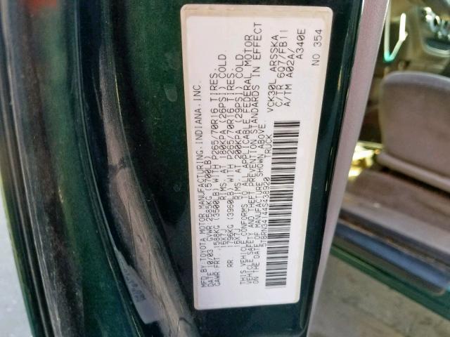 5TBRN34144S438920 - 2004 TOYOTA TUNDRA ACC GREEN photo 10