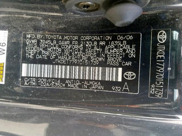 JTKDE177970151739 - 2007 TOYOTA SCION TC შავი ფოტო 10