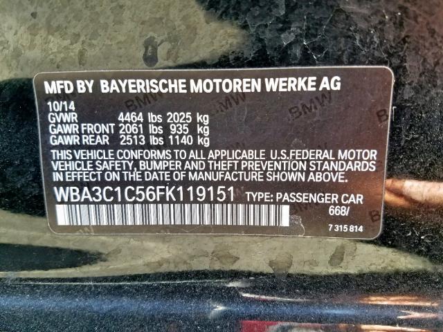 WBA3C1C56FK119151 - 2015 BMW 328 I SULE BLACK photo 10