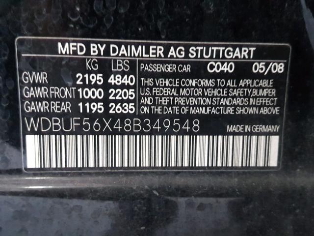 WDBUF56X48B349548 - 2008 MERCEDES-BENZ E 350 BLACK photo 10