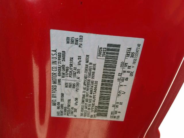 1FTYR14U91TA06620 - 2001 FORD RANGER SUP RED photo 10