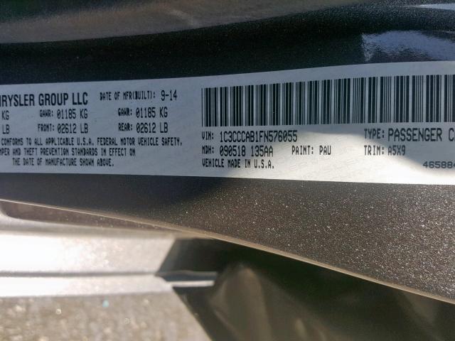 1C3CCCAB1FN576055 - 2015 CHRYSLER 200 LIMITE GRAY photo 10