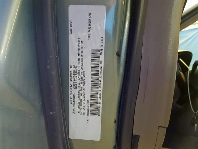 4S3BE625947212088 - 2004 SUBARU LEGACY L S GREEN photo 10