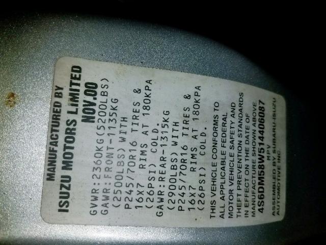 4S6DM58W514406087 - 2001 HONDA PASSPORT E 银色 照片 10