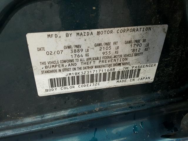 JM1BK323171711688 - 2007 MAZDA 3 S BLUE photo 10