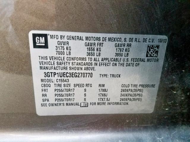 3GTP1UEC3EG270770 - 2014 GMC SIERRA C15 GRAY photo 10