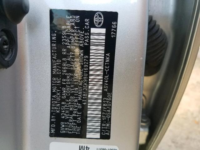 4T1BF3EK9BU169279 - 2011 TOYOTA CAMRY BASE SILVER photo 10