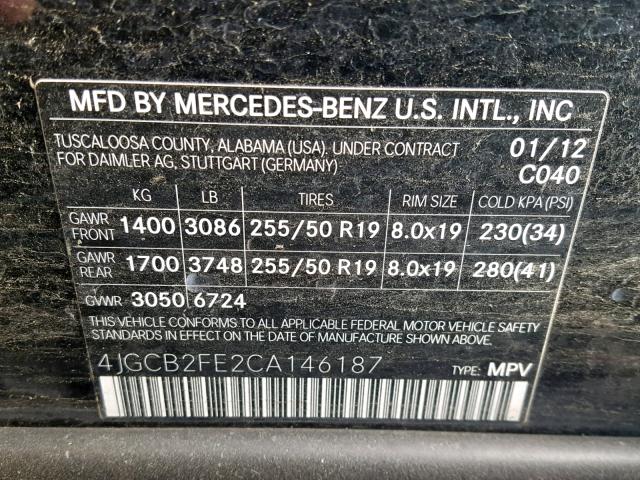 4JGCB2FE2CA146187 - 2012 MERCEDES-BENZ R 350 BLUE BLACK photo 10