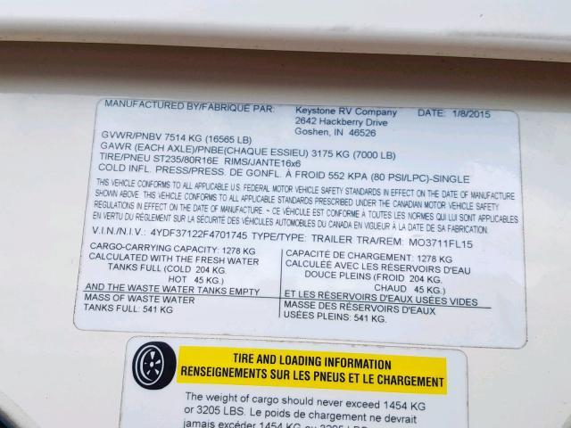 4YDF37122F4701745 - 2015 KEYSTONE MONTANA CREAM photo 10