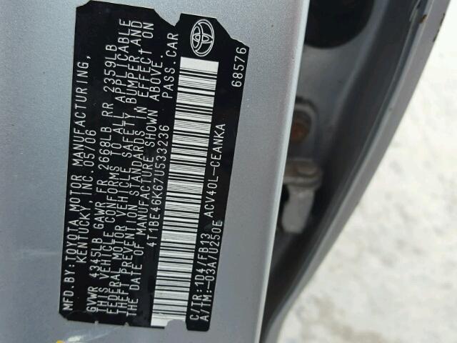 4T1BE46K67U533236 - 2007 TOYOTA CAMRY NEW SILVER photo 10