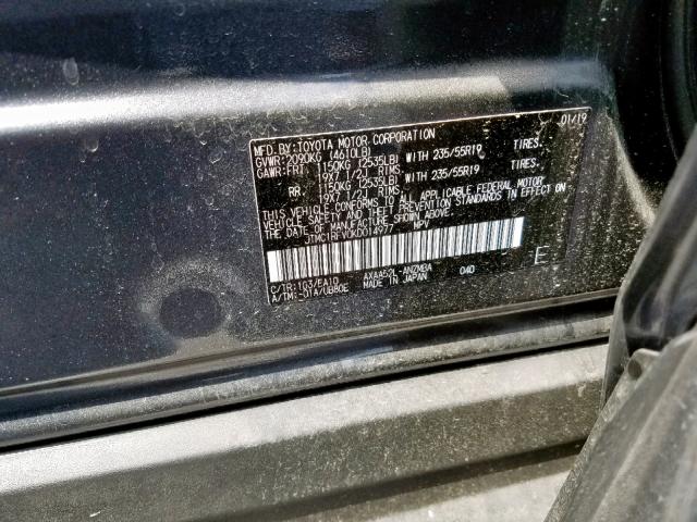 JTMC1RFV0KD014977 - 2019 TOYOTA RAV4 XLE P GRAY photo 10