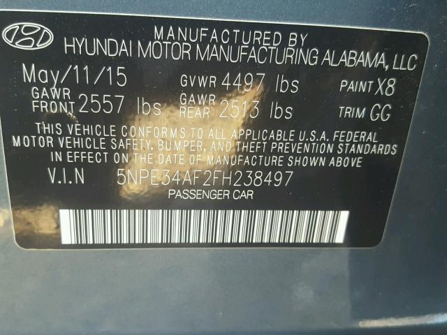 5NPE34AF2FH238497 - 2015 HYUNDAI SONATA SPO BLUE photo 10