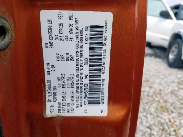 1B7GL22X0YS678338 - 2000 DODGE DAKOTA ORANGE photo 10