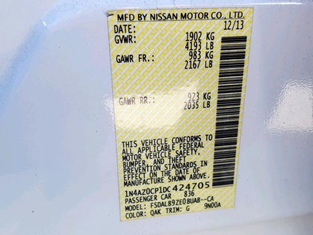 1N4AZ0CP1DC424705 - 2013 NISSAN LEAF S WHITE photo 10