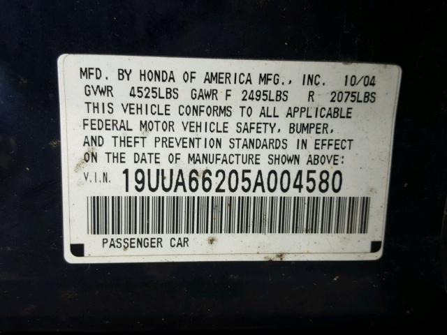 19UUA66205A004580 - 2005 ACURA TL BLUE photo 10