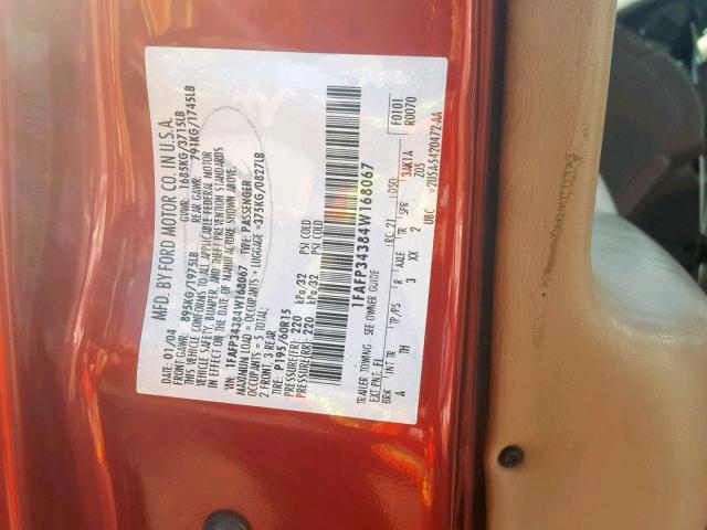 1FAFP34384W168067 - 2004 FORD FOCUS SE C RED photo 10
