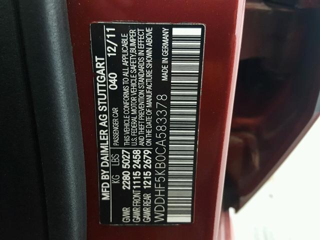 WDDHF5KB0CA583378 - 2012 MERCEDES-BENZ E 350 RED photo 10