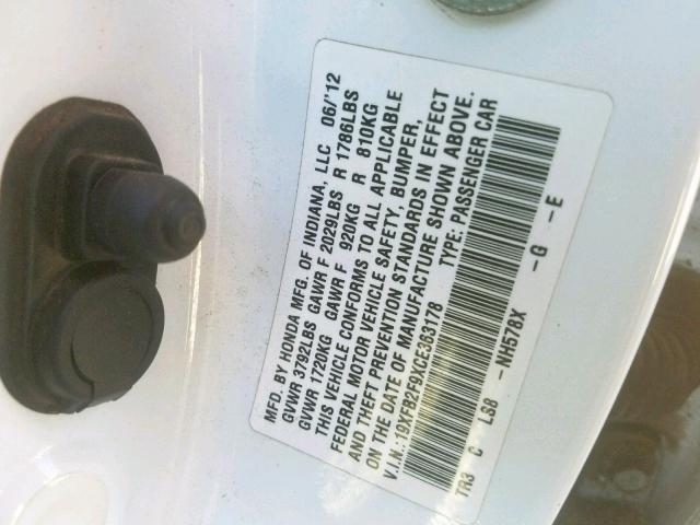 19XFB2F9XCE363178 - 2012 HONDA CIVIC EXL 白色 照片 10