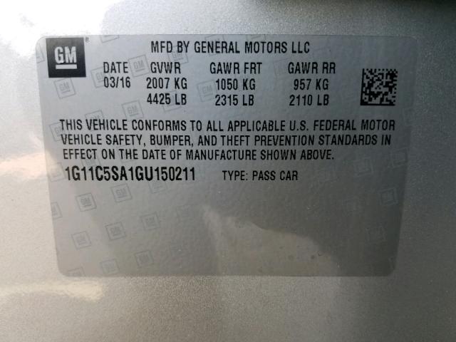 1G11C5SA1GU150211 - 2016 CHEVROLET MALIBU LIM Gümüş foto 10