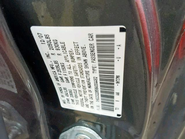 1HGCS22858A004462 - 2008 HONDA ACCORD EXL GRAY photo 10