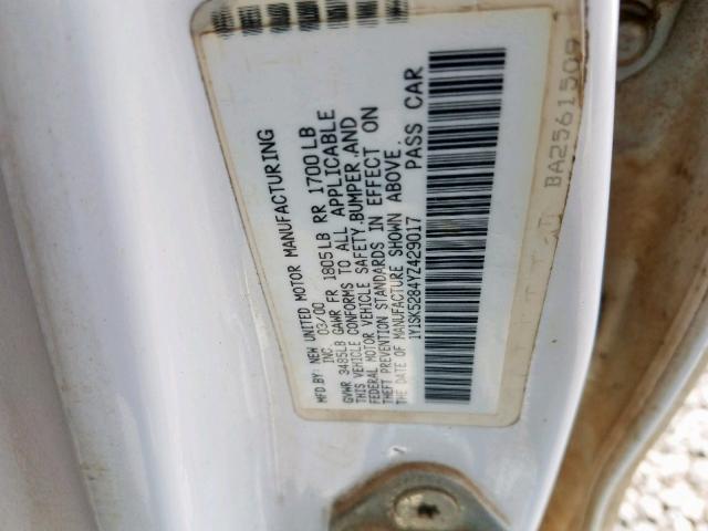 1Y1SK5284YZ429017 - 2000 CHEVROLET GEO PRIZM 白色 照片 10