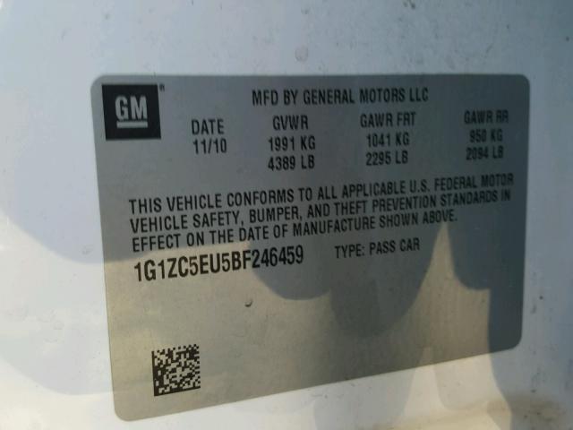 1G1ZC5EU5BF246459 - 2011 CHEVROLET MALIBU 1LT თეთრი ფოტო 10