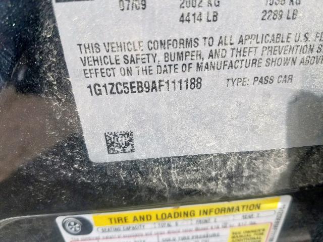 1G1ZC5EB9AF111188 - 2010 CHEVROLET MALIBU 1LT GRAY photo 10