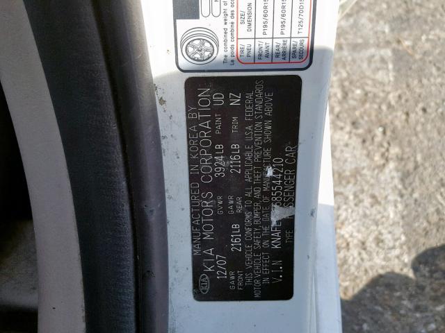 KNAFE122685544210 - 2008 KIA SPECTRA EX WHITE photo 10