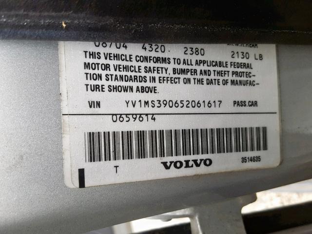 YV1MS390652061617 - 2005 VOLVO S40 2.4I SILVER photo 10