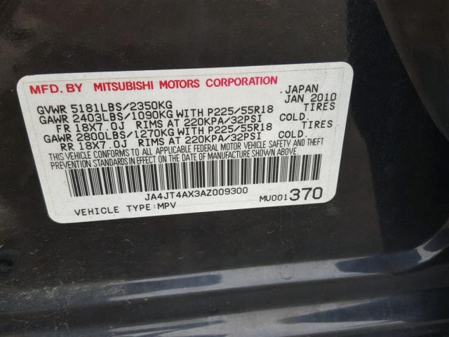 JA4JT4AX3AZ009300 - 2010 MITSUBISHI OUTLANDER BLACK photo 10