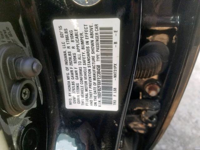19XFB2F9XFE238458 - 2015 HONDA CIVIC EXL შავი ფოტო 10