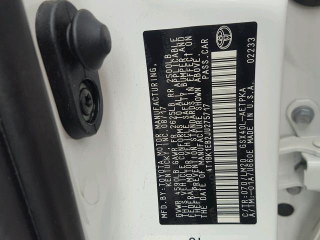 4T1BK1EB2JU275717 - 2018 TOYOTA AVALON XLE WHITE photo 10