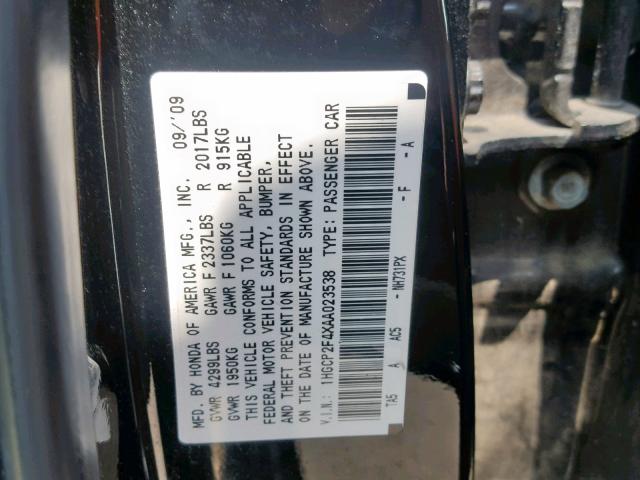 1HGCP2F4XAA023538 - 2010 HONDA ACCORD LXP BLACK photo 10