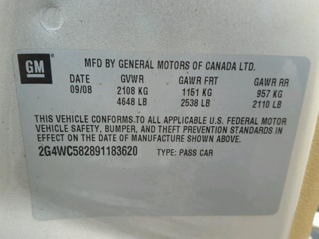 2G4WC582891183620 - 2009 BUICK LACROSSE C SILVER photo 10