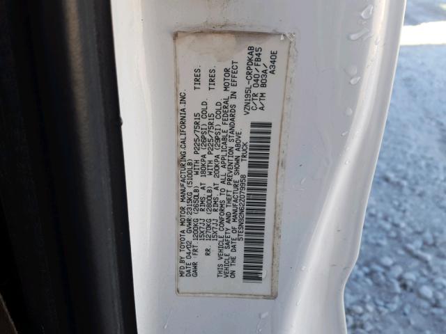 5TESN92N62Z079958 - 2002 TOYOTA TACOMA XTR 白色 照片 10