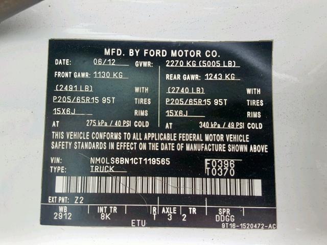 NM0LS6BN1CT119565 - 2012 FORD TRANSIT CO WHITE photo 10