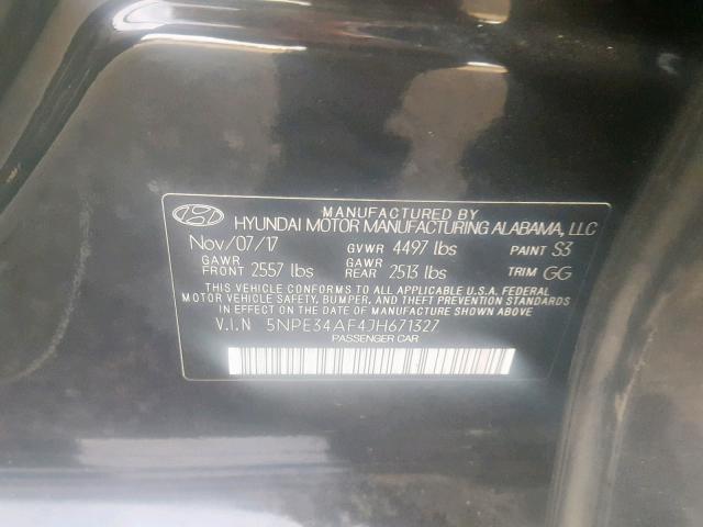 5NPE34AF4JH671327 - 2018 HYUNDAI SONATA SPO BLACK photo 10