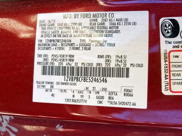 1ZVBP8CF8E5246546 - 2014 FORD MUSTANG GT RED photo 10