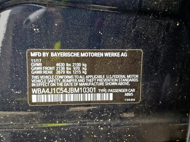 WBA4J1C54JBM10301 - 2018 BMW 430I GRAN BLUE photo 10
