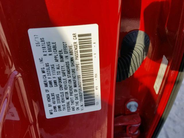 19UUB2F59JA001199 - 2018 ACURA TLX TECH RED photo 10