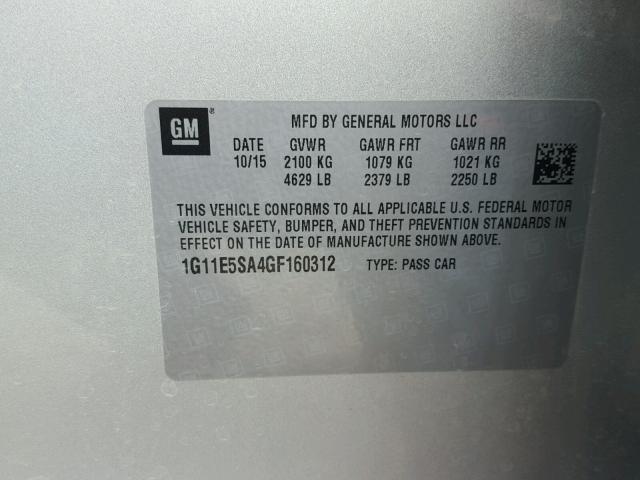 1G11E5SA4GF160312 - 2016 CHEVROLET MALIBU LIM 银色 照片 10