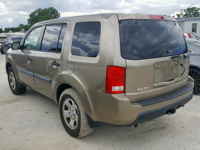 5FNYF38219B019180 - 2009 HONDA PILOT LX GOLD photo 3