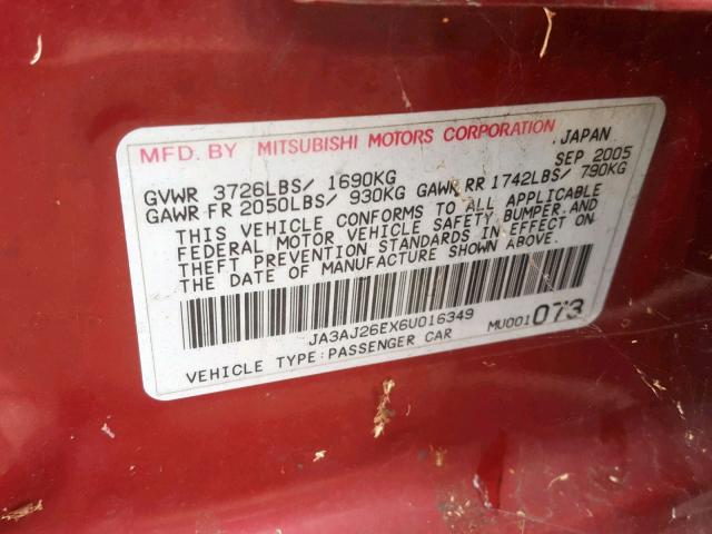 JA3AJ26EX6U016349 - 2006 MITSUBISHI LANCER ES BURGUNDY photo 10