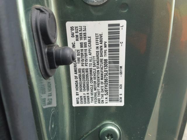 5J6YH28675L013098 - 2005 HONDA ELEMENT EX GREEN photo 10